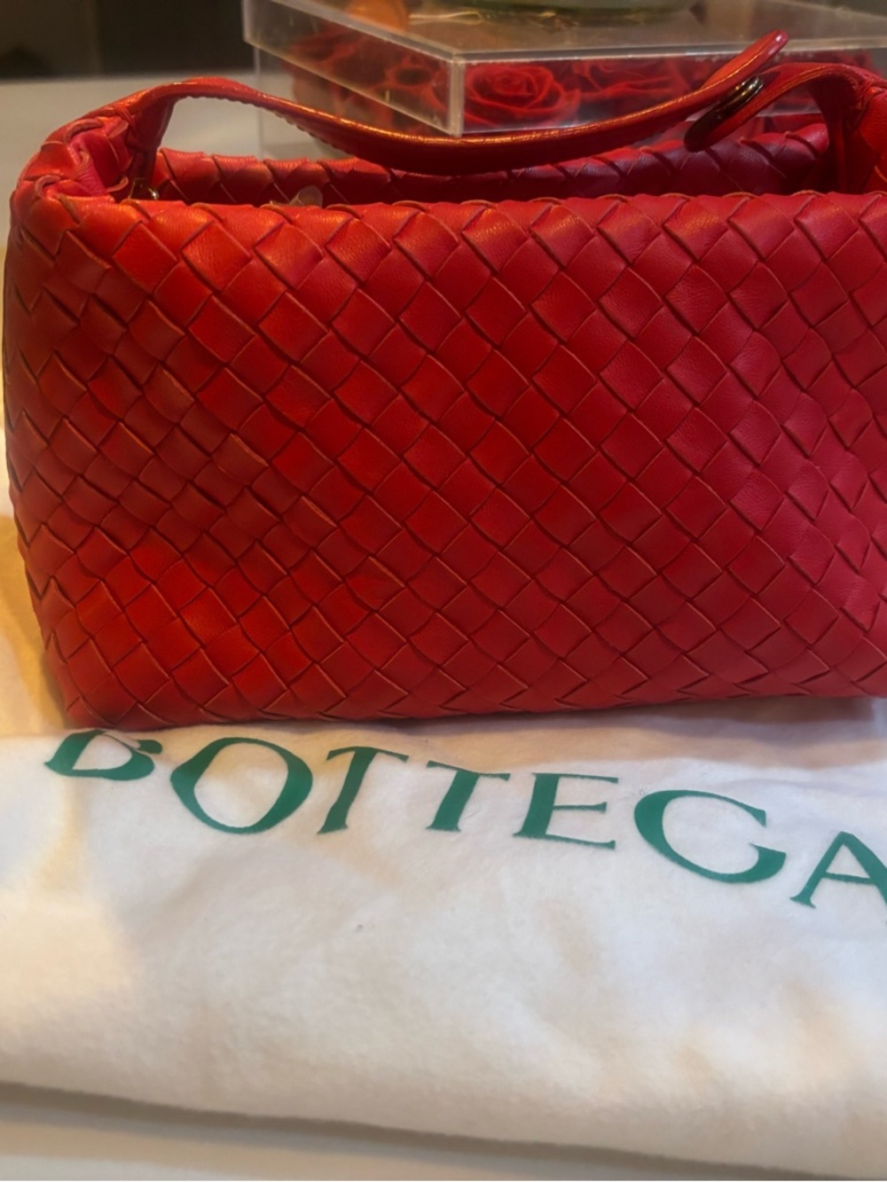 Bottega Veneta Braided Red Leather Shoulder Bag